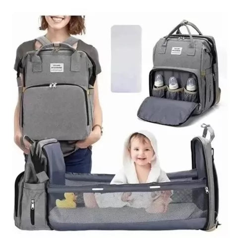 MOCHILA, CUNA Y MUDADOR PORTÁTIL PLEGABLE PARA BEBÉS