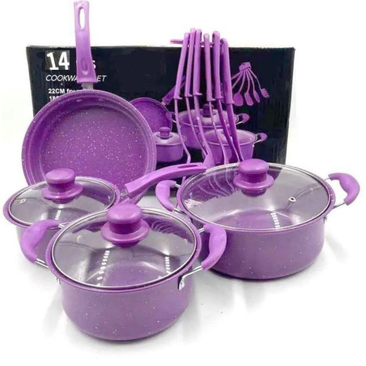 BATERÍA DE COCINA - 14 PIEZAS / PÚRPURA