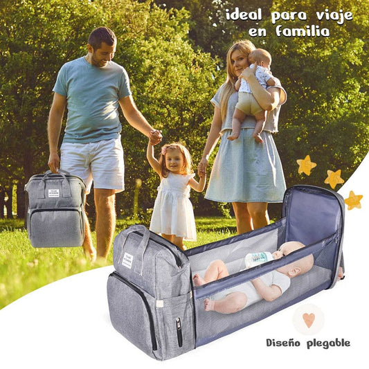 MOCHILA, CUNA Y MUDADOR PORTÁTIL PLEGABLE PARA BEBÉS